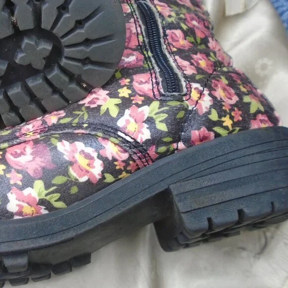 Spring Combat Boots Pink Floral On Black Size 8 1/2 - Picture 5 of 8